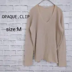 オペークドットクリップ リブニット Vネック Mサイズ ベージュ