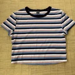 SHEIN マルチボーダー リブTシャツ M