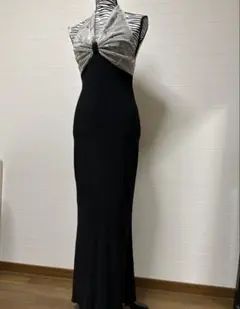 スパンコールブラックロングドレス
