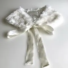 つけ襟ファーマフラー　リボン付 ホワイト系