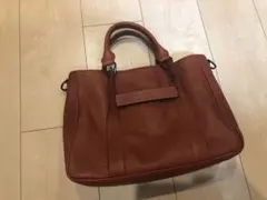 【美品】ロンシャン　トートバッグ　ショルダーバッグ　レザー　オレンジ　3Dロゴ