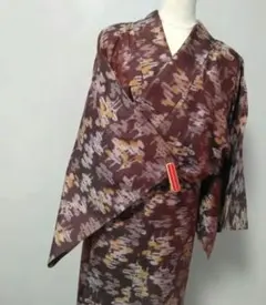 極美品　薄茶色系 小豆色？未使用小紋 着物 大島紬っぽい？銘仙？