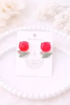 No.2597 咲いた咲いた❀.*チューリップのお花耳飾り(red)