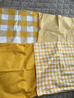 【未使用】クッションカバー 4枚セット イエロー チェック ストライプ