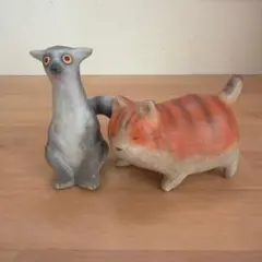 置物 2点セット キツネザル 猫