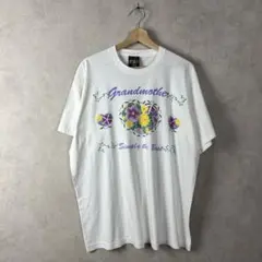 90s USA製 白 花柄 半袖Tシャツ ハート柄 レトロ XL vintage