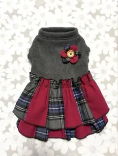 犬服ハンドメイド品 フリース グレー 赤 チェック柄