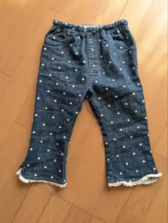 ドット柄 デニムパンツ 130 裾レース