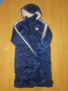 adidas ネイビー フード付き中綿コート　ベンチコート