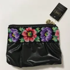FEILER フラワー刺繍 ミニポーチ