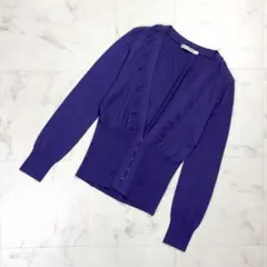 ナラカミーチェ ニットカーディガン リブ編み カシミア混 紫 L*OD1279