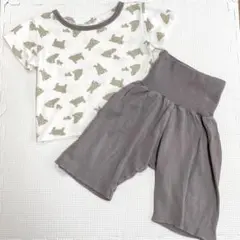 ベビーパジャマ 半袖 腹巻きズボン 90cm クマ 総柄