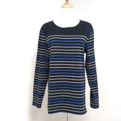 ikka ボーダーカットソー 綿100％ ゆったり L