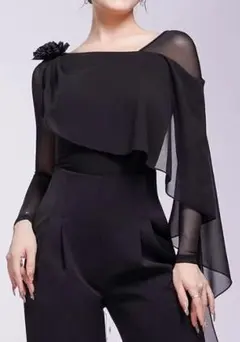 3色　社交ダンス　ブラックフリルトップス　レオダートタイプ オーダーメイド