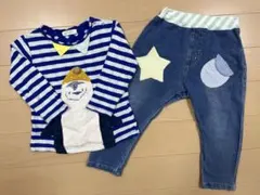BABYCHEER ぺんぎんボーダートップス&星デニムパンツ セット 100