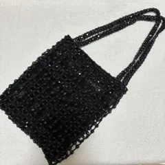 ビーズバッグ　ブラック　ショルダー　ベルベット　パーティー　フォーマル