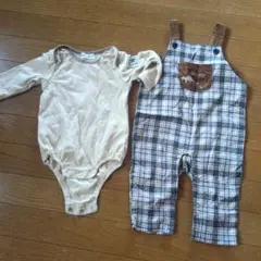 SLAP SLIP ベージュロンパースとオーバーオールセット