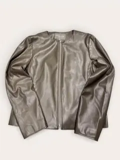 グレー ジップアップ レザージャケット