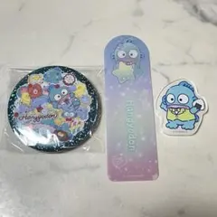 サンリオ　ハンギョドン　ノベルティ・アクリルステッカー・缶バッチ　3点セット