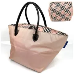 【希少色】バーバリーブルーレーベル ノバチェック トートバッグ 台形 ピンク系