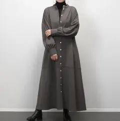 シャツワンピース レディース きれいめ 着やせ マキシ ワンピース カーキ