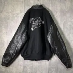 両面刺繍 スタジャン レザー ウール 黒 ヴィンテージ