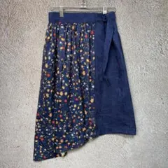 BEAMS HEART 素材切り替え スカート 花柄 ベルト付き