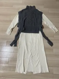 セットワンピース　ワンピース　2way ケーブルニット　ハイネックベスト