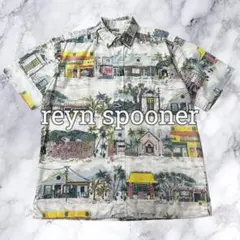 レインスプーナー アロハシャツ 半袖シャツ コットン 街並み 総柄 フリーサイズ