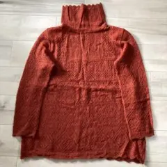 タートルネック ニットセーター テラコッタ オレンジ M レトロ 古着 シンプル