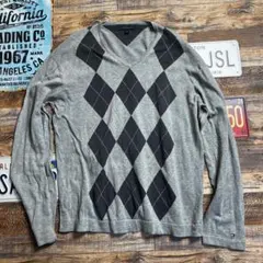 S*能様 TOMMY HILFIGER アーガイル柄 Vネック ニット XL グ