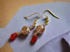 半額【セール品】　ピアス （イヤリング）　【桜柄】　レッド　#34-3