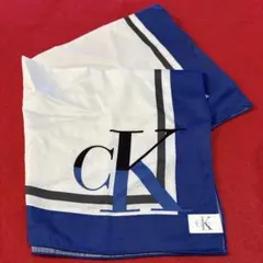 CK ロゴ入り ハンカチ ホワイト/ブルー　54cm
