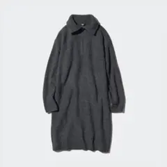 【美品】UNIQLO スフレヤーンジップワンピース ダークグレー M