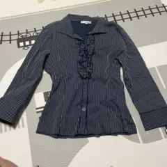 NARACAMICIE ストライプ フリルシャツ 七分袖