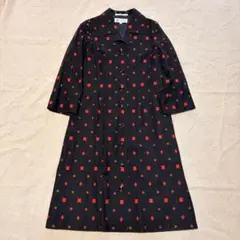 スイスコットン 総柄 シャツドレス ブラック ヴィンテージ