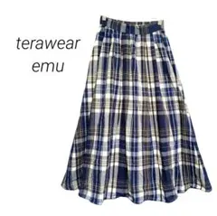 【テラウェアエミュ】ネイビーとホワイトのチェック フレアスカート