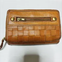 ズッケロフィラート☆L字型レザー長財布 編み込みデザイン キャメル