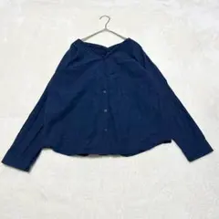 nt217 Ｖネック長袖ブラウス ネイビー コットン100% 綺麗めカジュアルのサムネイル