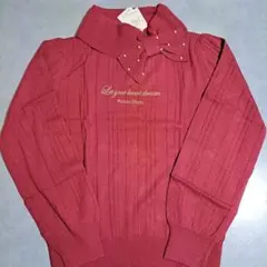 Mezzo piano-juniorパールビーズリボン付きハイネックセーター