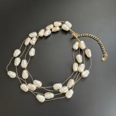 【新品】人工ホワイトパール 多層ネックレス　エレガント