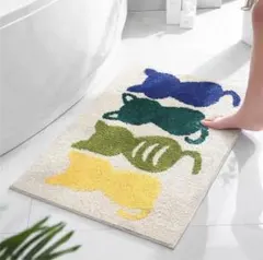【ホワイト】ふわふわ　バスマット 猫 ねこ トイレマット白 玄関 キッチンマット
