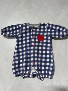 チェック柄ロンパース 赤いポケット付き　60
