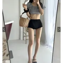 【GRL】ギンガムチェック柄バルーンスリーブビキニ水着