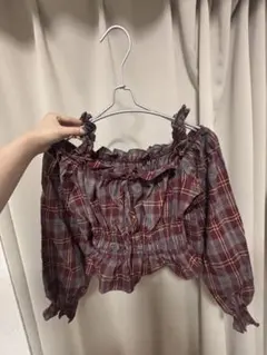 チェック柄 オフショルダー トップス