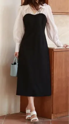 【完売品】シフォン素材　ドッキングワンピース　ブラック　M ビスチェワンピース