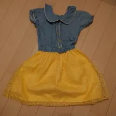 デニム 半袖ワンピース 花柄刺繍