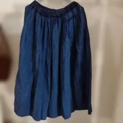 □45R 45rpm 藍染 インディゴデニムギャザーフレアスカートティアード