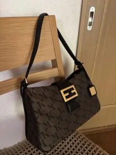 yukiko kimijima濃茶色　ロゴプリント ハンドバッグ ワンショルダー