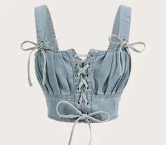 SHEIN MOD レースアップフロント シャーリングバスト デニムトップス　S